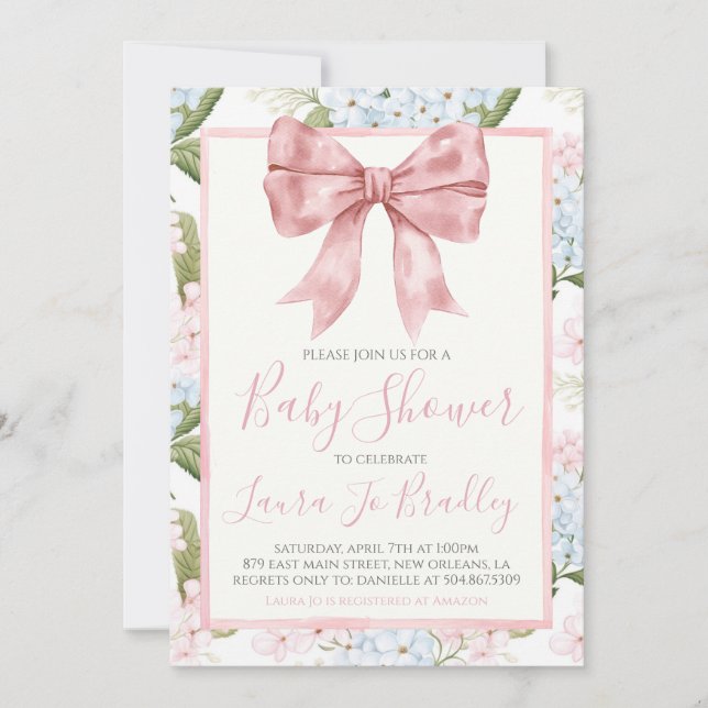 Pink Bow Girl Preppy Southern Baby Shower Invitation (Front)