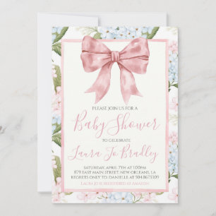 Pink Bow Girl Preppy Southern Baby Shower Invitation