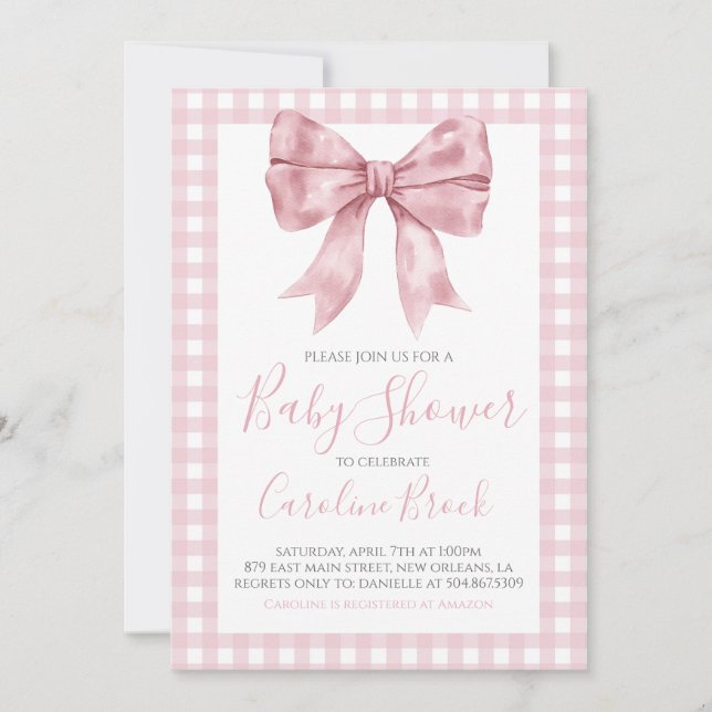 Pink Bow Girl Preppy Southern Baby Shower Invitation (Front)