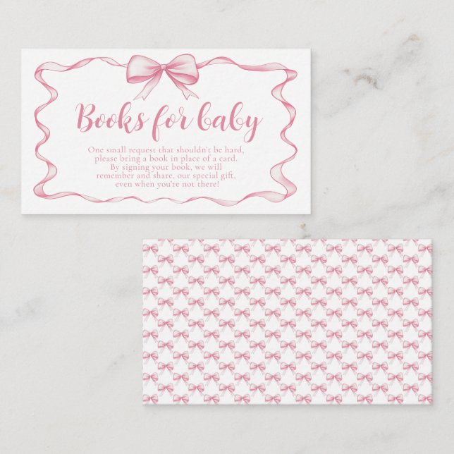 Pink Bow Girl Ribbon Baby Shower Books for Baby  Enclosure Card (Front/Back)