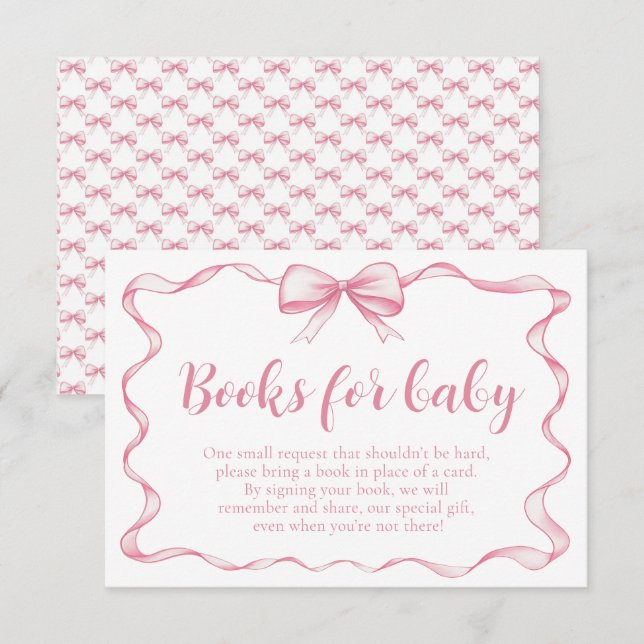 Pink Bow Girl Ribbon Baby Shower Books for Baby  Enclosure Card (Front/Back)