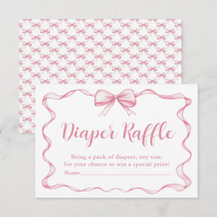 Pink Bow Girl Ribbon Baby Shower Diaper Raffle Enclosure Card