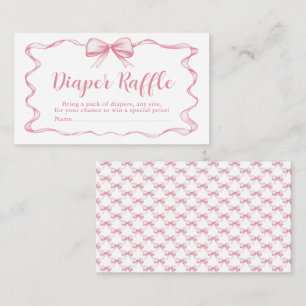 Pink Bow Girl Ribbon Baby Shower Diaper Raffle Enclosure Card
