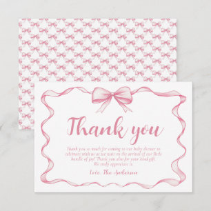 Pink Bow Girl Ribbon Baby Shower Thank you Card