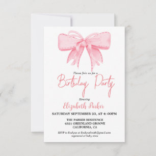 Pink Bow Girl Ribbon Birthday sprinkle Invitation