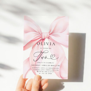 Pink Bow Girl Second Birthday  Invitation