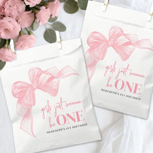 Pink Bow Girls 1st Birthday Favour Bags