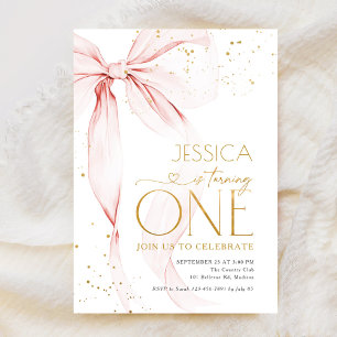 Pink Bow Girls 1st Birthday  Invitation