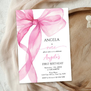 Pink Bow Girls 1st Birthday Invitation