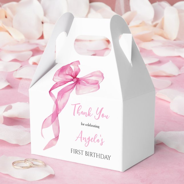 Pink Bow Girls 1st Birthday Thank You Favour Box (Wedding)