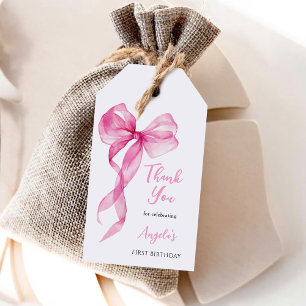 Pink Bow Girls 1st Birthday Thank You Gift Tags