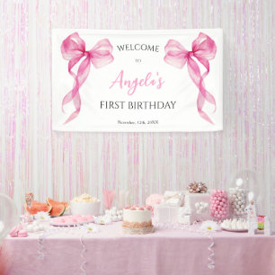 Pink Bow Girls 1st Birthday Welcome Banner