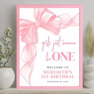 Pink Bow Girls 1st Birthday Welcome Sign