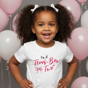 Pink Bow Girls 2nd Birthday Party Terrible Two Toddler T-Shirt