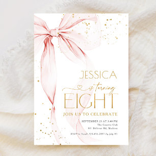 Pink Bow Girls 8th Birthday  Invitation