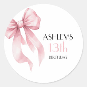 Pink Bow Girls Birthday Classic Round Sticker