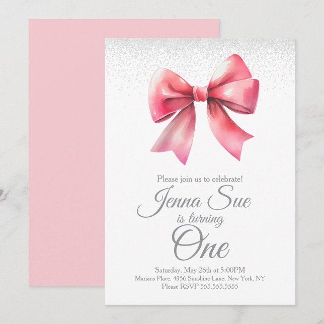 Pink Bow Girls Coquette Birthday Party Invitation (Front/Back)