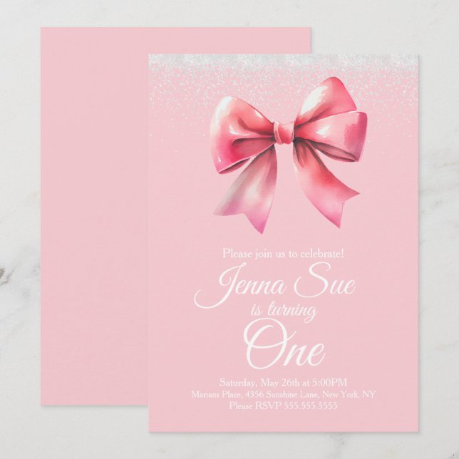 Pink Bow Girls Coquette Birthday Party Invitation (Front/Back)