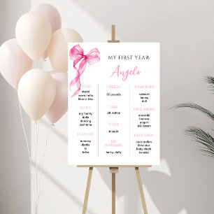 Pink Bow Girls first birthday milestone Poster
