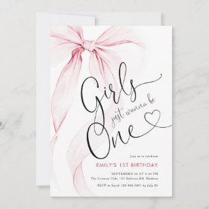 Pink Bow Girls Just Wanna Be One 1st Birthday Invitation