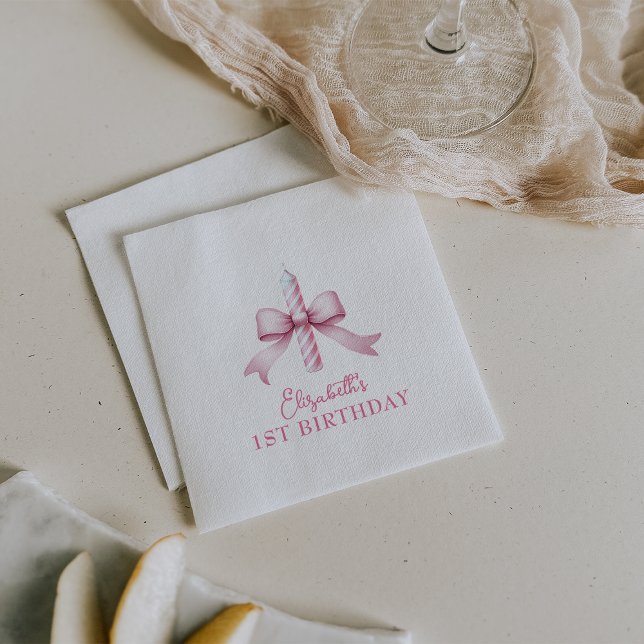 Pink Bow Girls Just Wanna Be One 1st Birthday  Napkin (Pink Bow Girls Just Wanna Be One 1st Birthday Napkins)