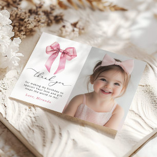 Pink Bow Girls just wanna be One Photo Thank you Invitation