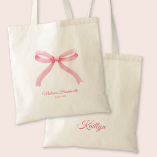 Pink Bow Girly Coquette Custom Bachelorette Party Tote Bag
