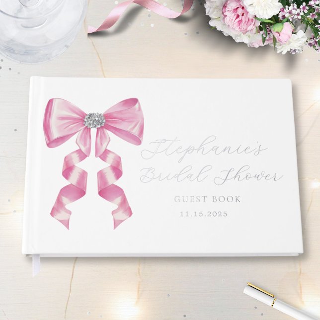 Pink Bow Glam Coquette Bridal Shower Guest Book (Creator Uploaded)