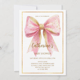 Pink Bow Glitter Girl Baby Shower Invitation