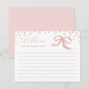 Pink Bow Gold Baby Shower Advice Card