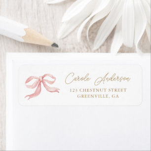 Pink Bow Gold Baby Shower Return Address