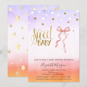 Pink Bow Gold Star Baby Shower Invitation