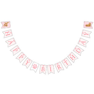 Pink Bow Golden Retriever Birthday Banner Flags