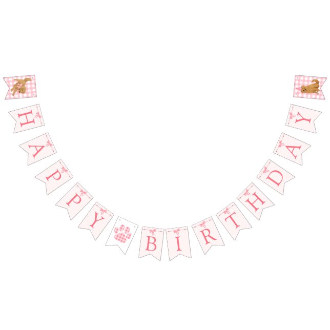 Pink Bow Golden Retriever Birthday Banner Flags (All)