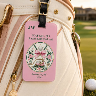 Pink Bow Golf Cart Floral Monogram Women Golfer Luggage Tag
