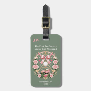 Pink Bow Golf Cart Floral Monogram Women Golfer Luggage Tag