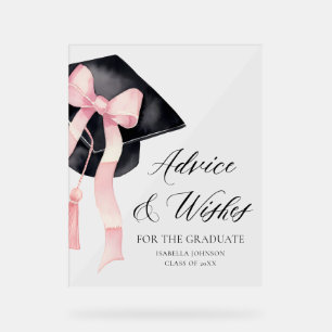 Pink Bow Grad Party Graduate Advice and Wishes Acrylic Sign