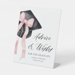 Pink Bow Grad Party Graduate Advice and Wishes Pedestal Sign