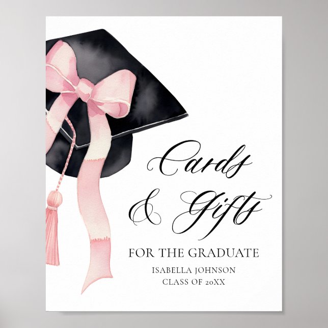 Pink Bow Grad Party Graduate Cards and Gifts Poster (Front)