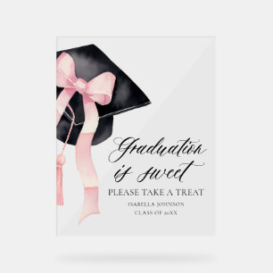 Pink Bow Gradation Cap Graduation is Sweet Favours Acrylic Sign