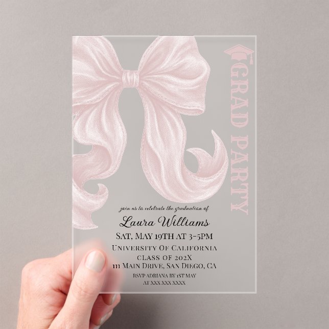 Pink Bow Graduation Acrylic Invitations (Insitu (Handheld))