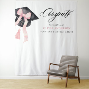 Pink Bow Graduation Congratulation Photo Backdrop Tapestry