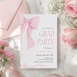 Pink Bow Graduation Coquette Aesthetic Invitation
