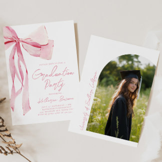 Pink Bow Graduation  Invitation