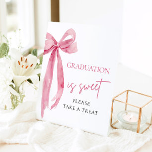 Pink Bow Graduation is Sweet Please Take A Treat Pedestal Sign