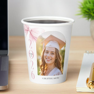 Pink Bow Graduation Paper Cups