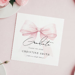 Pink Bow Graduation Paper Napkins