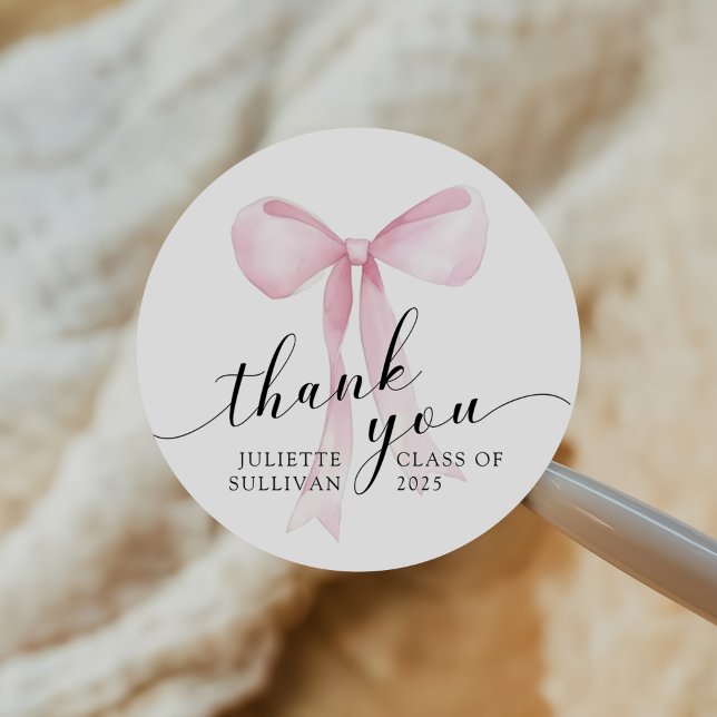 Pink Bow Graduation Party Classic Round Sticker (Creator Uploaded)