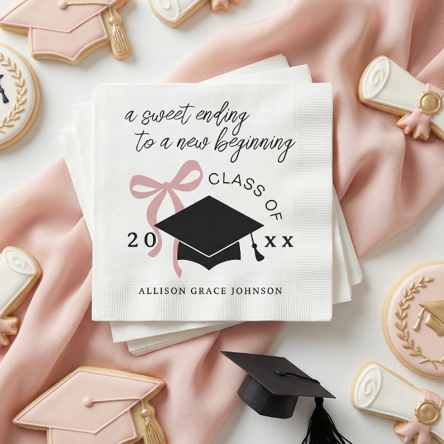Pink Bow Graduation Party Favour Napkin (Creator Uploaded)