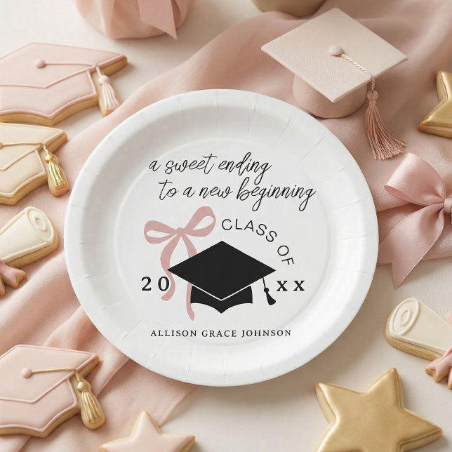 Pink Bow Graduation Party Favour Paper Plate (Creator Uploaded)